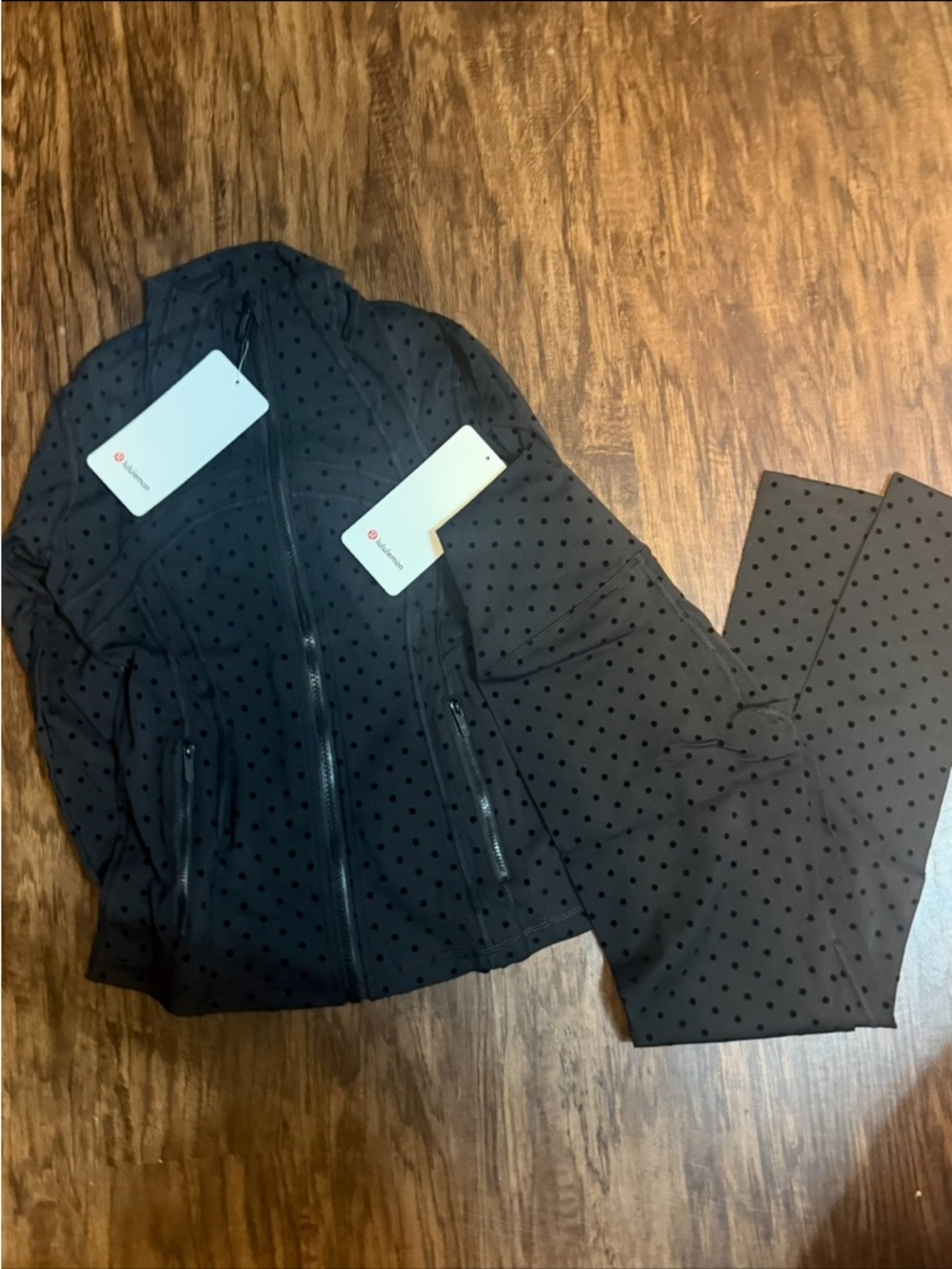lululemon athletica Black Polka Dot Jacket and Leggings Set